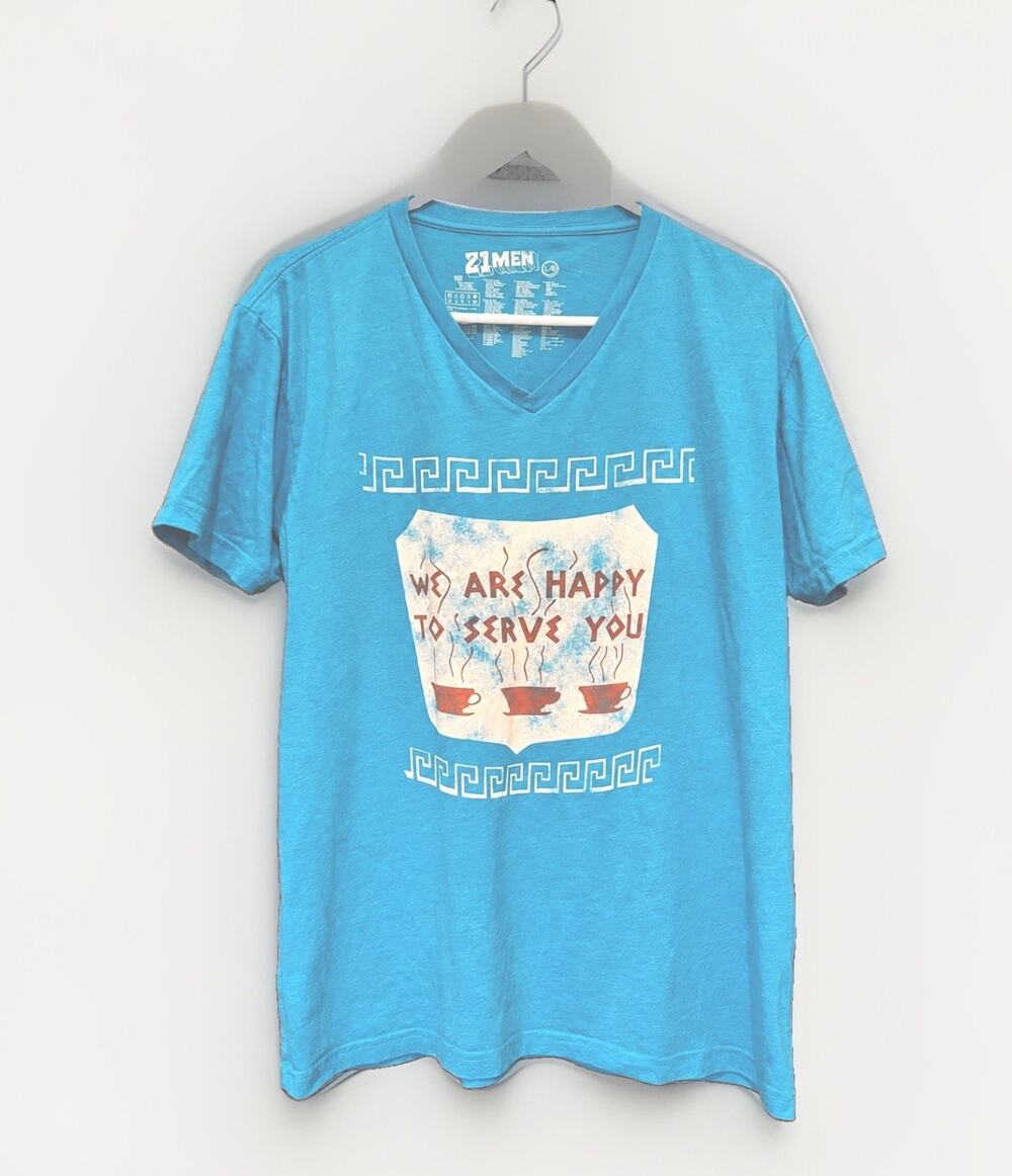 Vintage NYC Coffee Cup Graphic Tee Blue L Greek Coffee Shop 2010 Streetwear